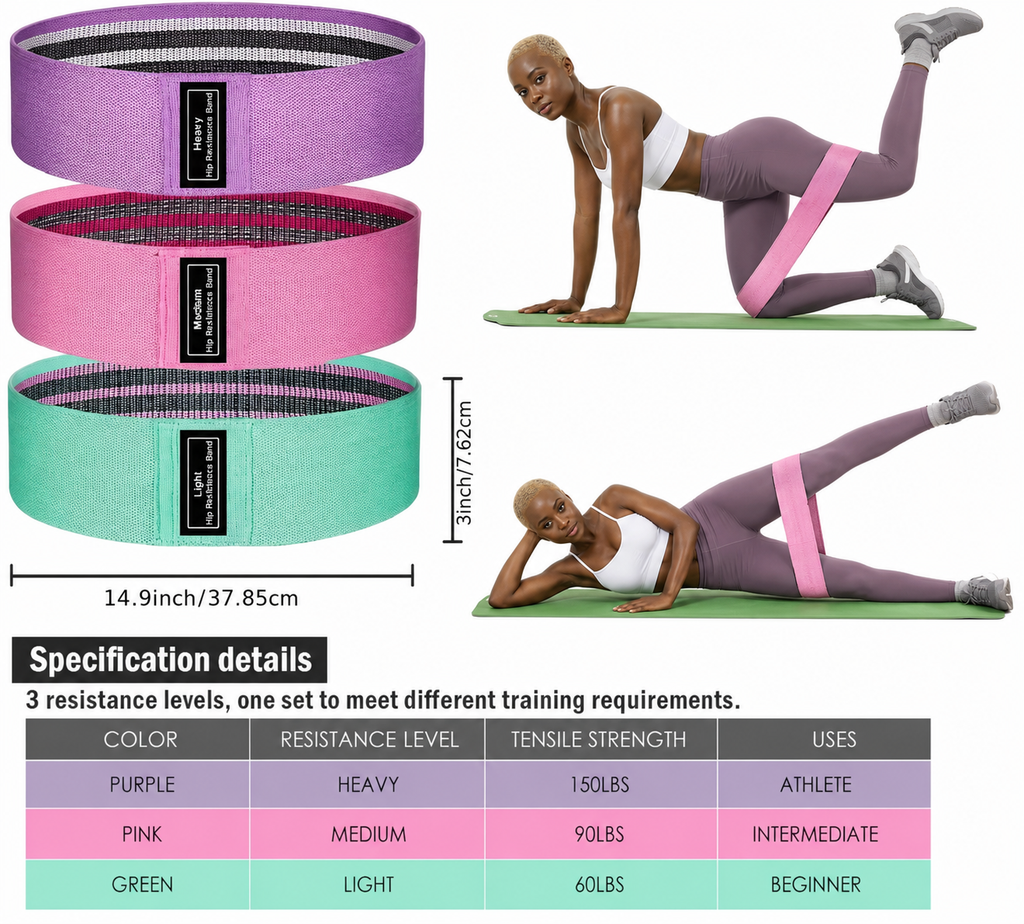 Resistance Bands Set for Women - 3 Loop Exercise Bands for Booty, Legs & Glutes Workout, Home Gym Fitness Bands