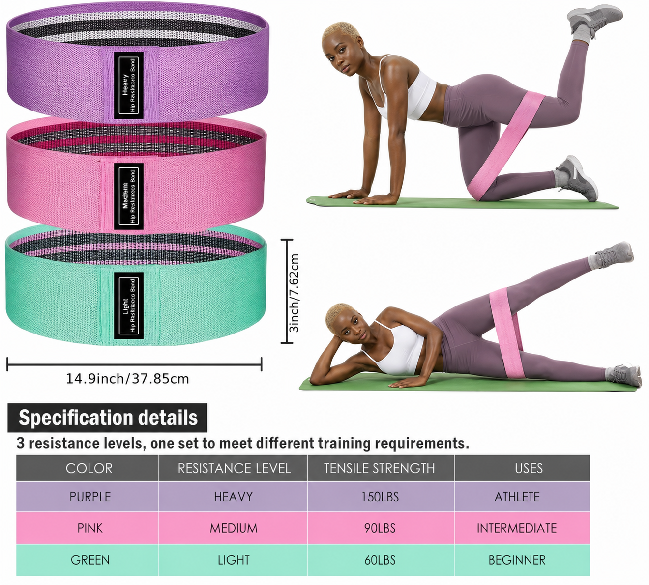 Resistance Bands Set for Women - 3 Loop Exercise Bands for Booty, Legs & Glutes Workout, Home Gym Fitness Bands