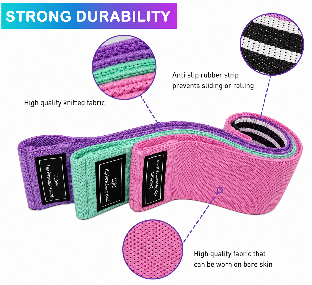 Resistance Bands Set for Women - 3 Loop Exercise Bands for Booty, Legs & Glutes Workout, Home Gym Fitness Bands